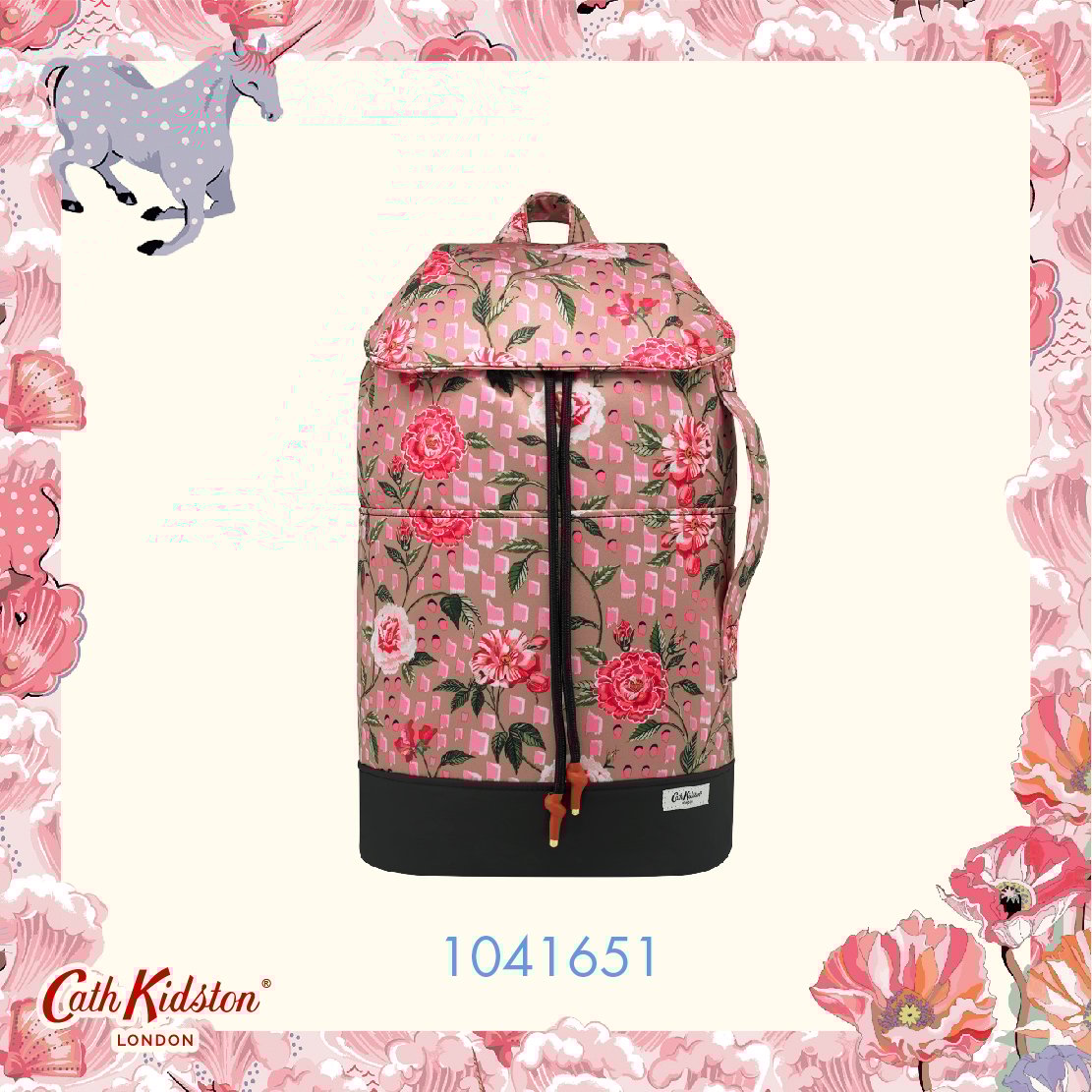 Cath Kidston - Ba lô đi học/đi làm/du lịch/Recycled Satin Duffle Backpack - Tea Rose - Camel -104165