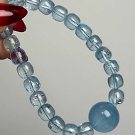 8.5mm冰透體藍托帕石手串海藍寶頂珠設計款水晶手串絕美冰塊