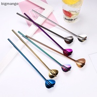 bigmango Creative Long Drinking Straw With Spoon Stainless Steel Reusable Colorful Metal Straws Coffee Stirring Spoons BMO