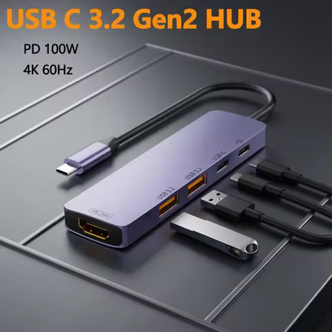 10Gbps USB C HUB 4K 60Hz Type C to HDMI-compatible PD 100W USB Splitter Adapter For iPhone 15 Macboo