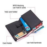 New RFID Anti-theft Leather Card Holder Aluminum Box Pull Out Smart RFID Wallet with Coin Slot