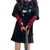 Punk Gothic Rock Striped Arm Warmers Y2k & Emo Accessories (Red)