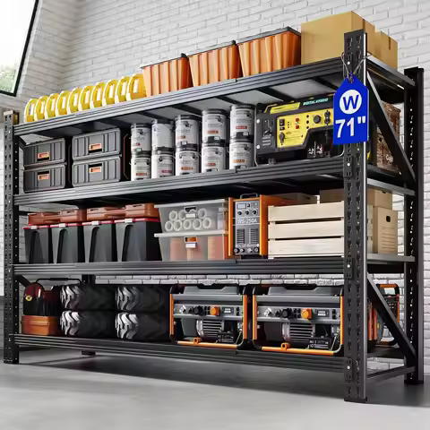 71" W Metal Garage Storage Shelves,5000LBS Heavy Duty 4-Shelf Adjustable Steel Organization Shelving