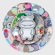 50pcs Hippo Non-Repetitive Stationery Box Stickers Waterproof Stickers Luggage Stickers Phone Case Stickers Handbook Stickers Water Bottle Stickers Guitar Stickers Graffiti Stickers