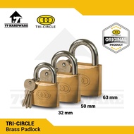 TRI-CIRCLE Brass Padlock 32MM 50MM 63MM Solid Brass Heavy Duty Lock Kunci Mangga Tembaga 3 Keys