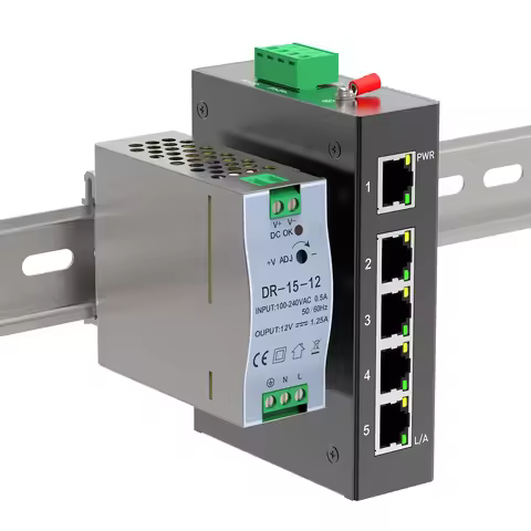DIN Rail Ethernet Switch GoodTop 5 Port 100M Unmanaged Industrial Switch with DIN Rail 15W Power Sup