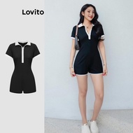 Lovito Sporty Jumpsuit Plain Colorblock Summer/Spring Jumpsuit for Women L89ED127 Lovito Jumpsuit Sp