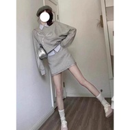 Casual Leisure Suit - Korean Style Gray Sweatshirt Set for Women