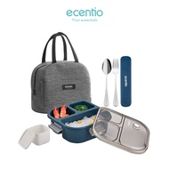 ecentio 3 sekat 1100ml lunch box botol minum set dan tas anti tumpah free sendok