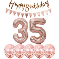 2 balloons number 35+ haappy birthday garland + Rose Gold banner foil balloon 35th birthday decorati