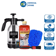 Combo 4 món nước rửa xe BZ, Bình Tạo Bọt Tuyết, Găng Tay Rửa Xe 2 lớp Kèm Cọ rửa chi tiết, rửa xe si