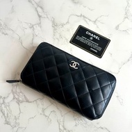 古董包 Chanel黑色銀扣皮革長夾 錢包 皮夾 中古包 二手包 銀包