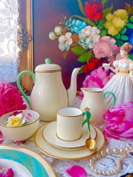 英國製骨瓷 1891年 wedgwood 手繪古董杯 花茶杯 咖啡杯 兩件式