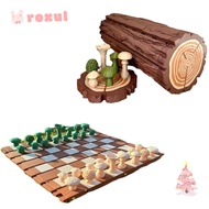 ROXUL Forest Chess Set, Rollable -themed Mushroom Chess Set,  Wooden Portable Chess Games Set Wild C