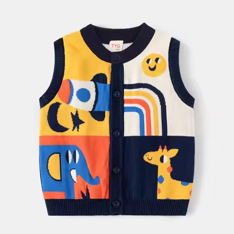 Kid Spring Autumn Boy Sweater Rocket Giraffe Cardigan Stitch Kid Clothing Sleeveless Buttons Baby Co