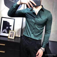 [Activity Price]New Flash Sale Dark Green Shirt Men's Summer Thin High-Grade Ice Silk Shirt Korean Style Slim Fit Fashion Business Long Sleeve