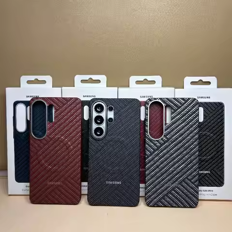 For Samsung Galaxy S25 S26 Ultra case Kevlar Carbon Fiber Texture Magnetic Cover S25Ultra S26Ultra P