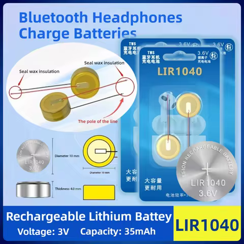 LIR1040 3.6V 35mAh Rechargeable Button Battery Steel Shell for TWS Bluetooth Headset Earphone Replac