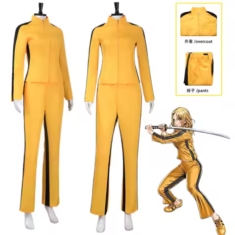 The Bride Cosplay Costume Kill Bill Yellow Top and Pants Movie Vol.1 Anime Halloween Carnival Dress 