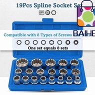 BAIHEE 19 Pcs 12 Point Socket Set, 8-32mm Metric Spline Socket Set, High Quality 6-Angle Cr-V with  