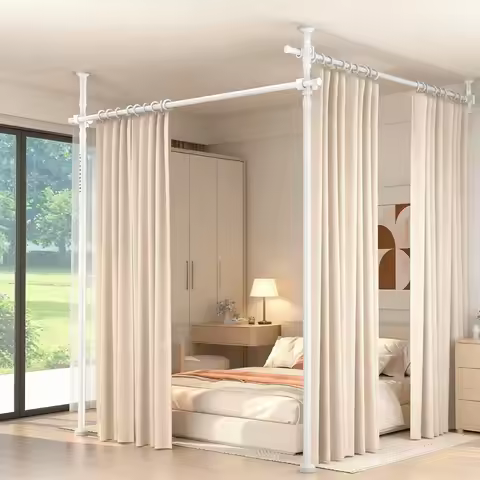 Room Divider Adjustable Freestanding Tension Rods No Drilling Privacy Wall Partition Screen