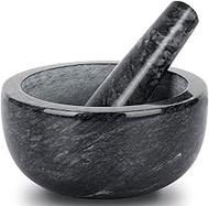 Parmedu Marble Mortar and Pestle Set: Kitchen Grinder from Natural Marble in Large Size 5.5in in Diameter - Manual Spice Grinder Herb Grinder Pills Crusher with Pestle in Black