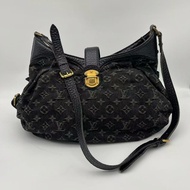 「JL精品代購」Lv黑灰老花單寧牛仔金扣單肩托特包