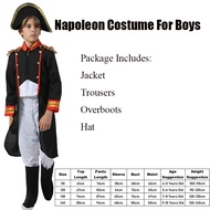 Black French Soldier Child Coat Suit Halloween Fancy Dress Up Napoleon Costume For Boys