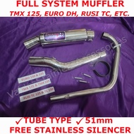 51mm DAENG, FULL SYSTEM  MUFFLER, OPEN PIPE , TMX 125, TMX 155, RUSI TC 125/150, EURO 125/150 ETC.