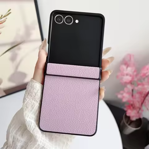 Luxury Leather Hard Shell Hinge Protective Cover Phone Case for Samsung Galaxy Z Flip 7 FE 6 5 4 3 F