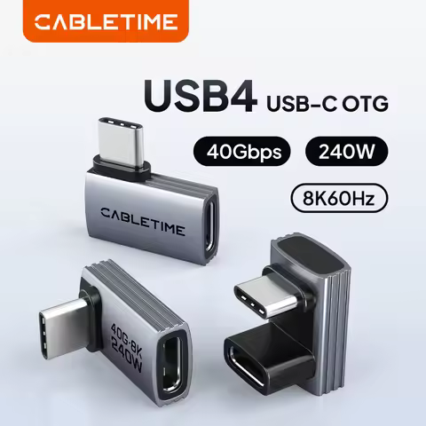 CABLETIME Type C Adapter 240W OTG USB C Adapter 8K 60Hz 40Gbps 90-Degree Converter USB4 Adapter for 