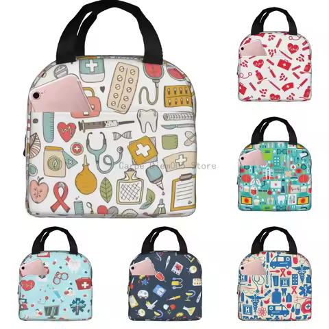 Doctors Nursing Nurse Insulated Lunch Bags Women Nurse Print Food Case Cooler Warm Bento Box for Kid