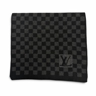 成色極佳 ▼LOUIS VUITTON401910 小棋盤格紋圍巾 100% 羊毛 黑色 灰色 義大利製造 正品 男士
