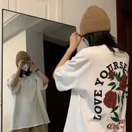 100% Cotton Women's T-shirt Summer Short-sleeved Letter Rose Flower Print Oversize 4XL Loose New Kor