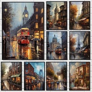 JMK8 Vintage Cityscapes Style London Paris France Berlin Germany Landscape Poster Canvas Painting Wa