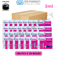 Primes Disposable Syringe Luer Lock 3ml (100Pcs x 30 Boxes) 1 Carton