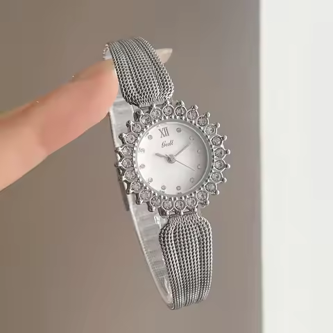 GEDI High-end Luxury Woman Watch Rhinestone Silver Stainless Steel Mesh Belt Quartz Ladies Watches 2