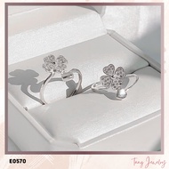 TANG E0570 - freesize silver ring with four-leaf clover shape mixed with heart shape for women