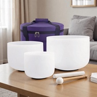 Hye-eun 432hz/440hz 6"A 8"F 10"C Quartz Crystal Singing Bowl Chakra Set 3pcs with Free Bag for Medit