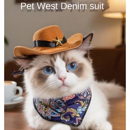 Cat Cowboy Hat Scarf Suit Pet Hat Mini Western Cowboy Hat Cowboy Decoration Kitten Dog Hat fAEO