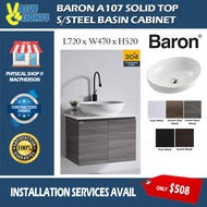Baron A107 Solid Top Phoenix Platform with Top Mount Basin & Stainless Steel Cabinet 70CM Bathroom V