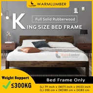 WARMLUMBER King Size (180cm x 200cm) Full Solid Rubberwood Bed Frame with HeadBoard Wooden Katil Kay