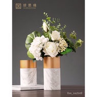 Nordic Modern Minimalist Marble Rose Gold Vase Model Room Hotel Hallway Dining Table Flower Container Decorations