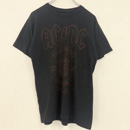 古著 AC/DC 樂隊印花短袖 T 卹，圓領，搖滾，骷髏頭，復古，黑色