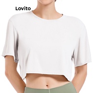 (Trendy) Lovito Sporty Sports T-Shirt Plain Solid Color Sports T Shirts for Women LNL75219