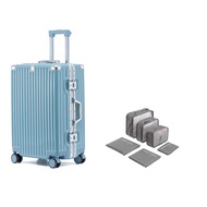 【FJ】加碼贈_20吋多功鋁框防爆行李箱/登機箱KA20/ 深藍色 (贈灰色旅行防水收納袋6件組)