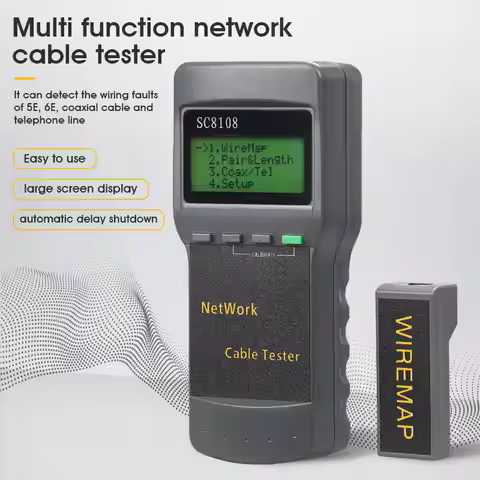 Portable SC8108 LCD Network Tester Meter RJ45 Cat5e Cat6 UTP Unshield LAN Cable Tester RJ11 Phone Ca