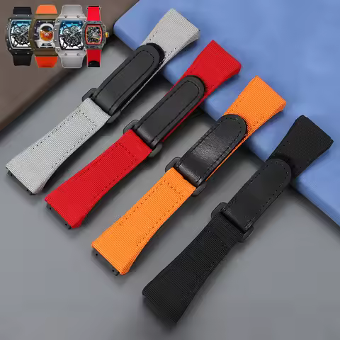 Nylon 25mm Convex Interface Cowhide Underskin Watchbands for Richard Mille Waterproof Dedicated RM 0