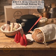 KNEVA 26cm Cast Iron 5 Quart Dutch Oven Pot Sourdough Kit 12-in-1 | Banneton Bread Proofing Basket