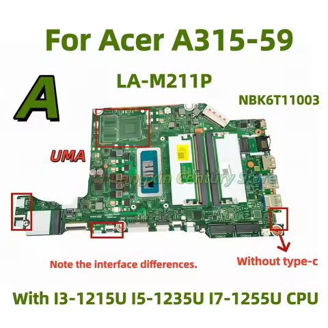 LA-M211P Is Suitable for Acer A517-53G A315-59 Laptop Motherboard with I3-1215U I5-1235U I7-1255U UM